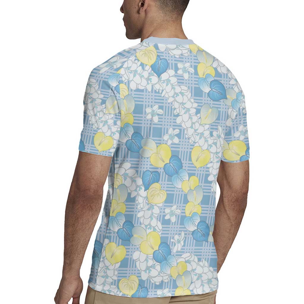 Anthurium Plumeria Lei Pastel Rugby Jersey Blue Hawaiian Splendid Palaka LT01 - Polynesian Pride