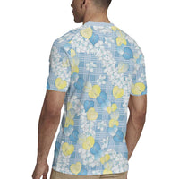 Anthurium Plumeria Lei Pastel Rugby Jersey Blue Hawaiian Splendid Palaka LT01 - Polynesian Pride