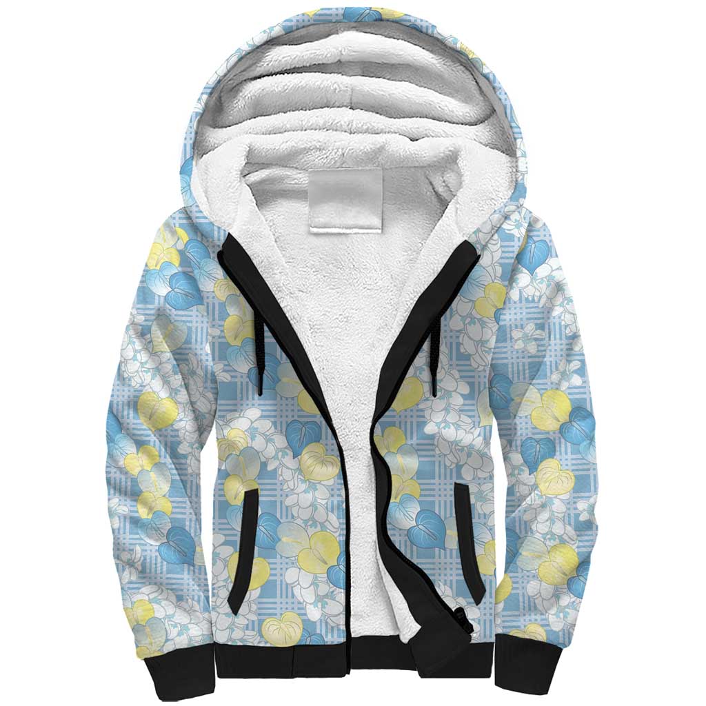 Anthurium Plumeria Lei Pastel Sherpa Hoodie Blue Hawaiian Splendid Palaka LT01 Unisex Blue - Polynesian Pride