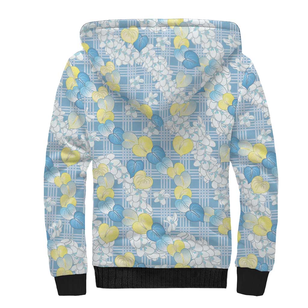 Anthurium Plumeria Lei Pastel Sherpa Hoodie Blue Hawaiian Splendid Palaka LT01 - Polynesian Pride