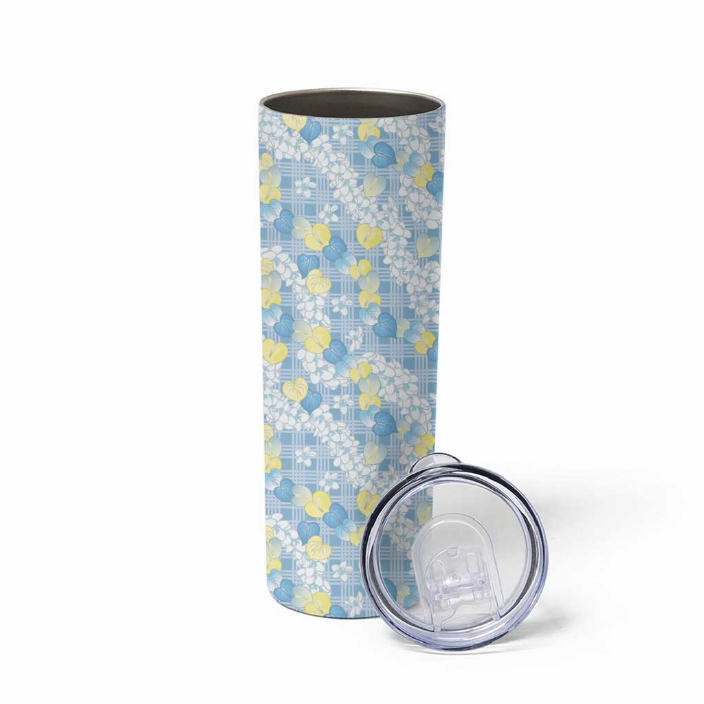 Anthurium Plumeria Lei Pastel Skinny Tumbler Blue Hawaiian Splendid Palaka LT01 - Polynesian Pride