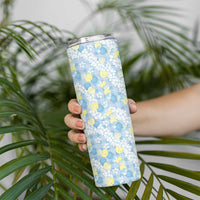Anthurium Plumeria Lei Pastel Skinny Tumbler Blue Hawaiian Splendid Palaka LT01 - Polynesian Pride