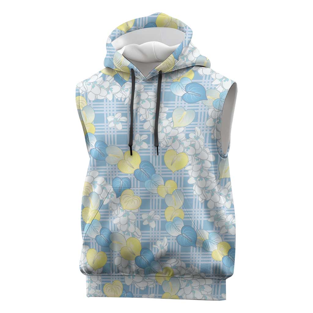 Anthurium Plumeria Lei Pastel Sleeveless Hoodie Blue Hawaiian Splendid Palaka LT01 Blue - Polynesian Pride
