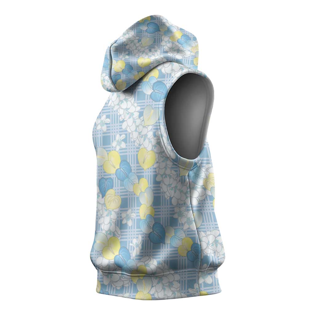 Anthurium Plumeria Lei Pastel Sleeveless Hoodie Blue Hawaiian Splendid Palaka LT01 - Polynesian Pride