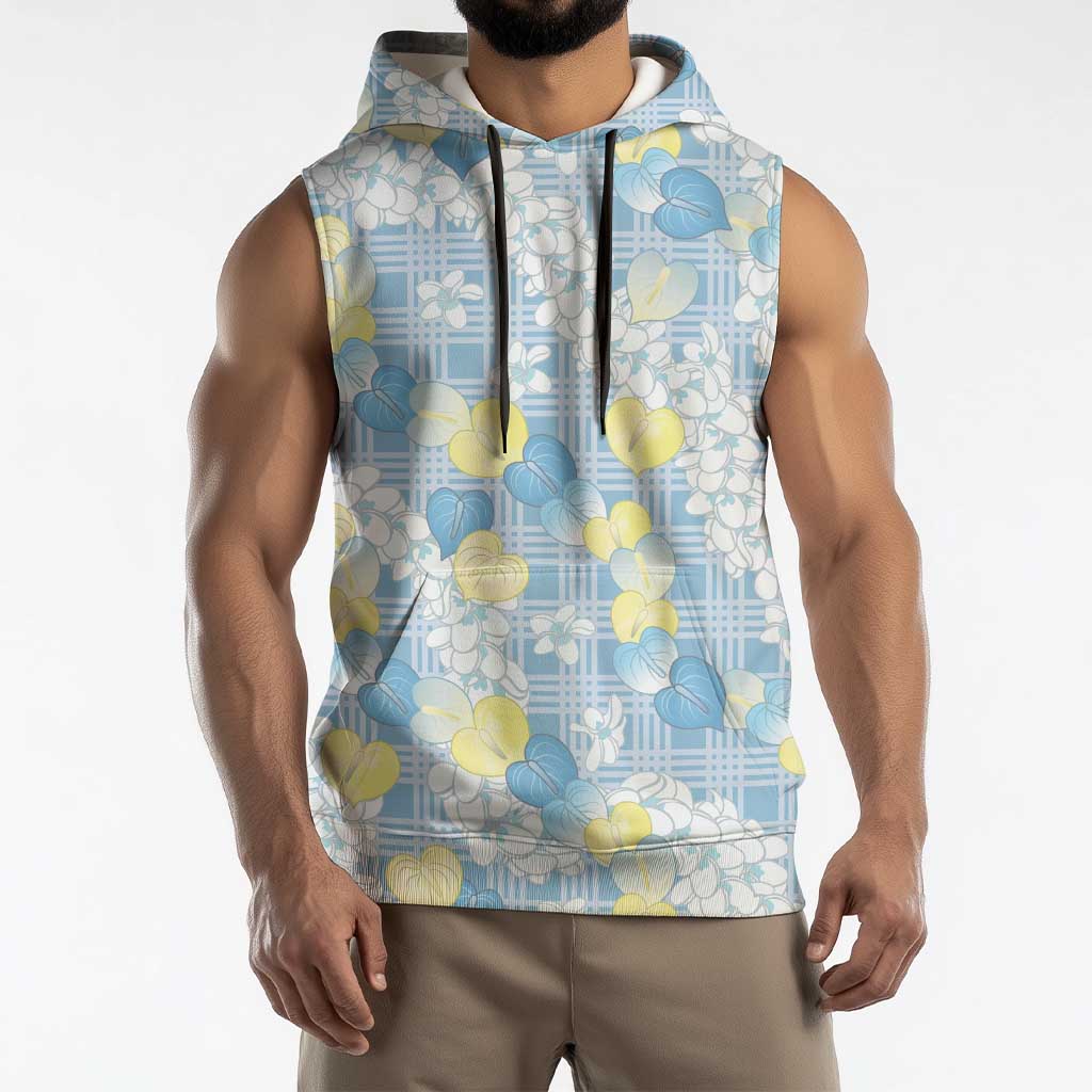 Anthurium Plumeria Lei Pastel Sleeveless Hoodie Blue Hawaiian Splendid Palaka LT01 - Polynesian Pride