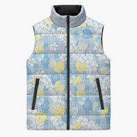 Anthurium Plumeria Lei Pastel Sleeveless Puffer Jacket Blue Hawaiian Splendid Palaka