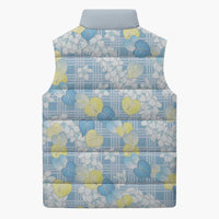 Anthurium Plumeria Lei Pastel Sleeveless Puffer Jacket Blue Hawaiian Splendid Palaka