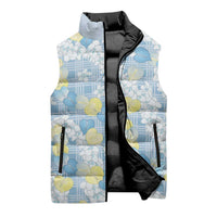 Anthurium Plumeria Lei Pastel Sleeveless Puffer Jacket Blue Hawaiian Splendid Palaka