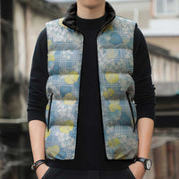 Anthurium Plumeria Lei Pastel Sleeveless Puffer Jacket Blue Hawaiian Splendid Palaka