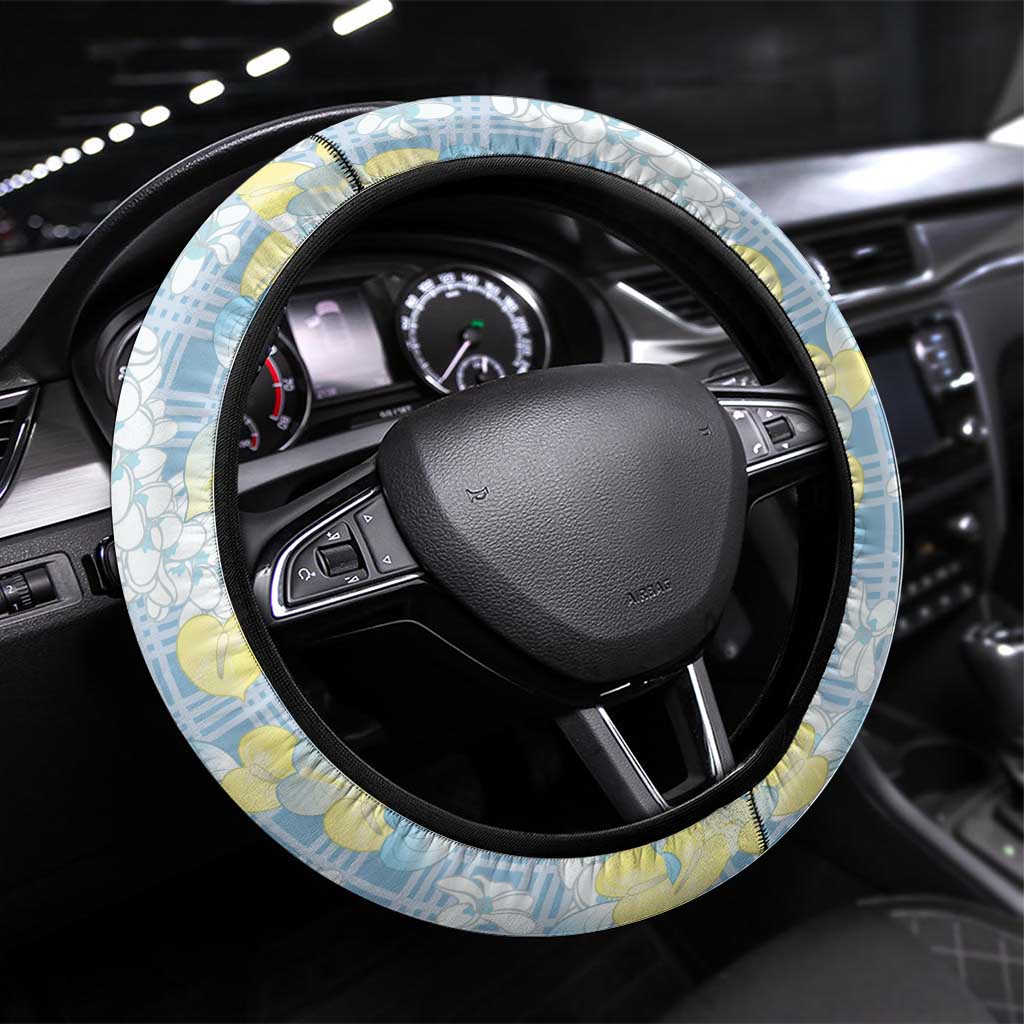 Anthurium Plumeria Lei Pastel Steering Wheel Cover Blue Hawaiian Splendid Palaka