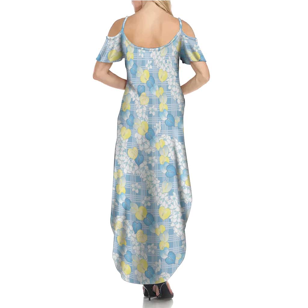 Anthurium Plumeria Lei Pastel Summer Maxi Dress Blue Hawaiian Splendid Palaka LT01 - Polynesian Pride