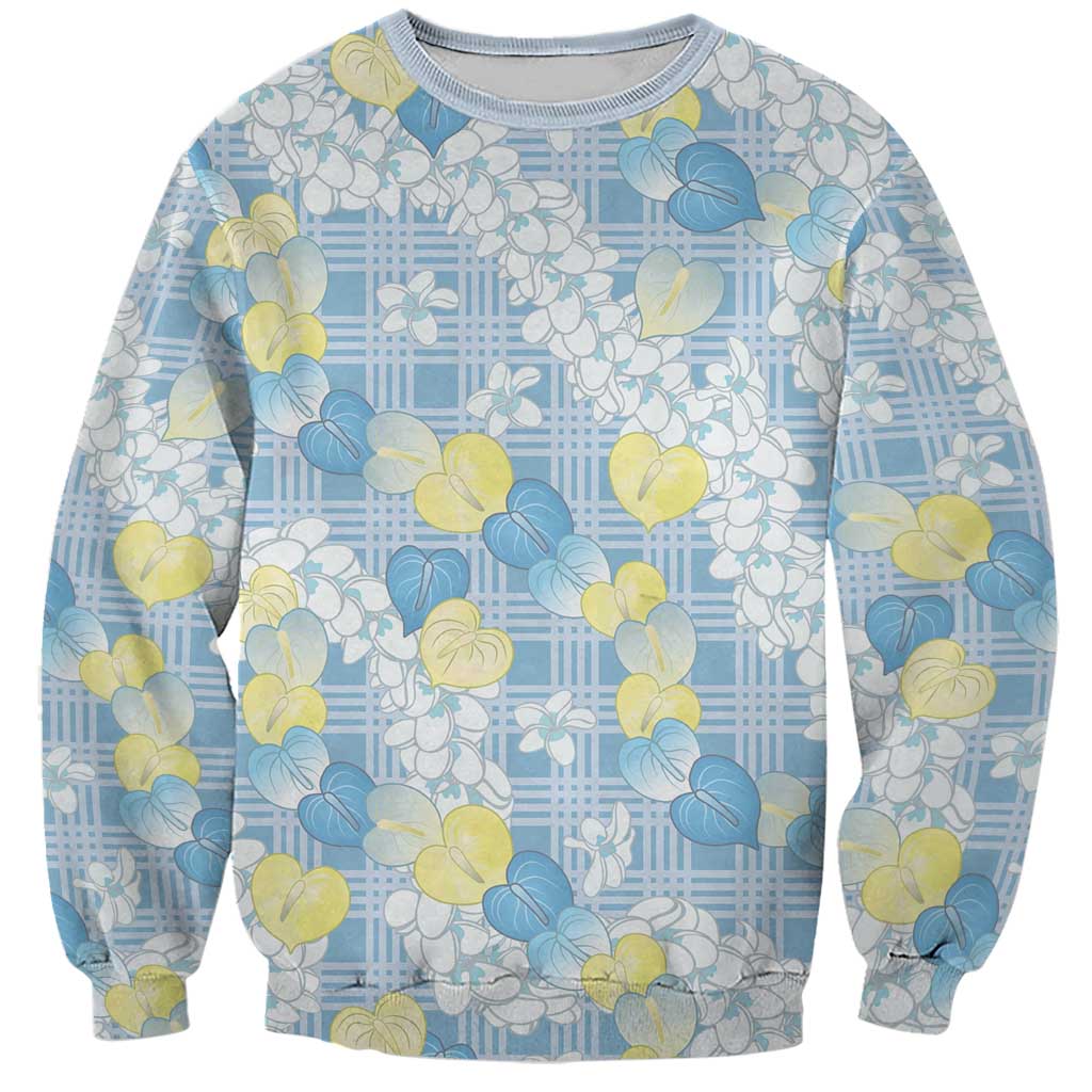 Anthurium Plumeria Lei Pastel Sweatshirt Blue Hawaiian Splendid Palaka