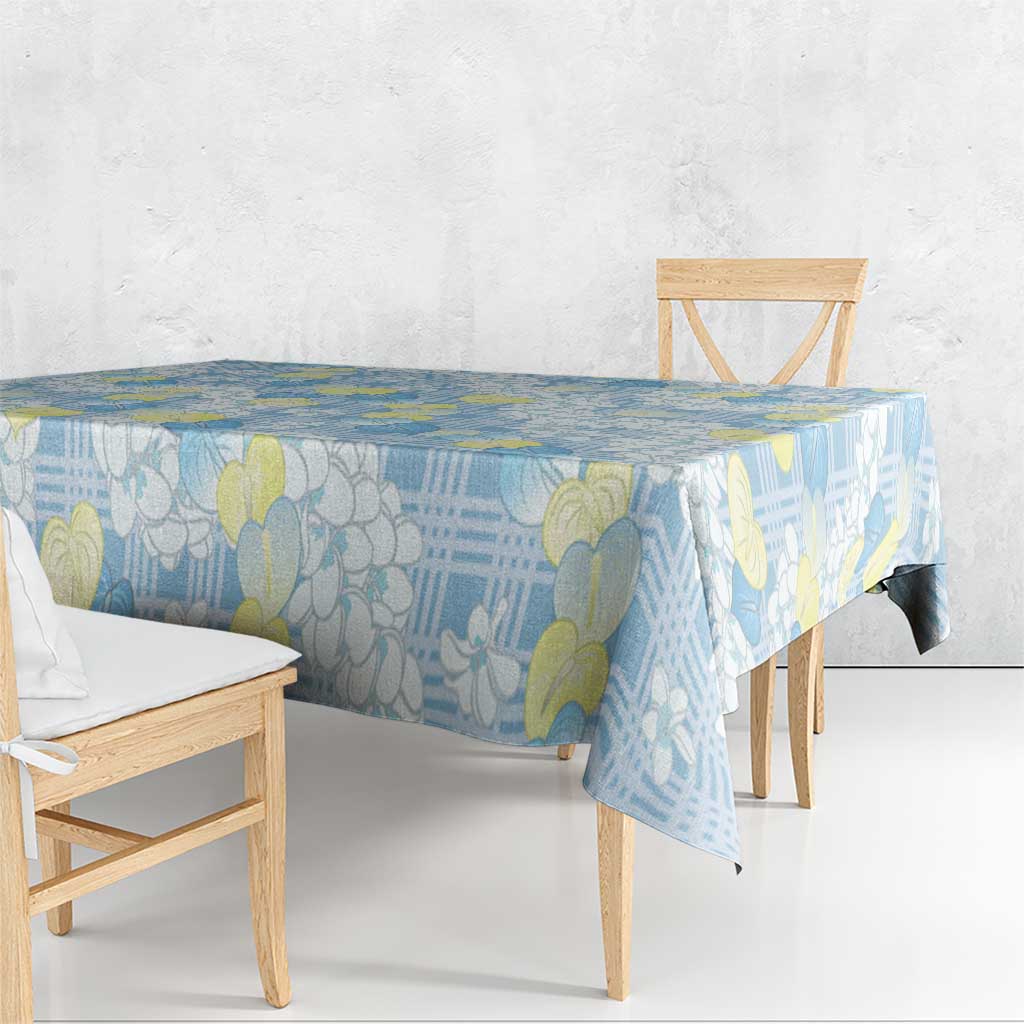 Anthurium Plumeria Lei Pastel Tablecloth Blue Hawaiian Splendid Palaka LT01 - Polynesian Pride