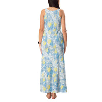 Anthurium Plumeria Lei Pastel Tank Maxi Dress Blue Hawaiian Splendid Palaka
