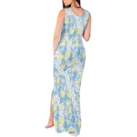 Anthurium Plumeria Lei Pastel Tank Maxi Dress Blue Hawaiian Splendid Palaka