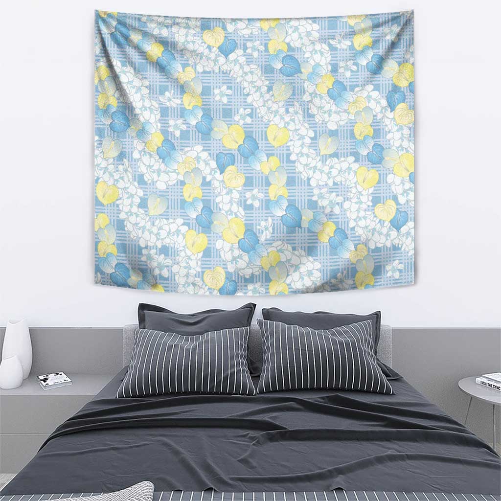 Anthurium Plumeria Lei Pastel Tapestry Blue Hawaiian Splendid Palaka LT01 - Polynesian Pride