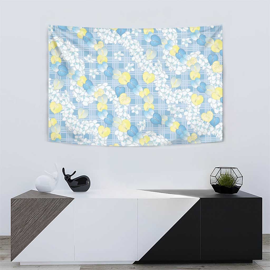 Anthurium Plumeria Lei Pastel Tapestry Blue Hawaiian Splendid Palaka LT01 - Polynesian Pride