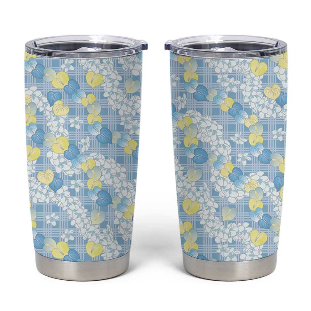 Anthurium Plumeria Lei Pastel Tumbler Cup Blue Hawaiian Splendid Palaka LT01 Blue - Polynesian Pride