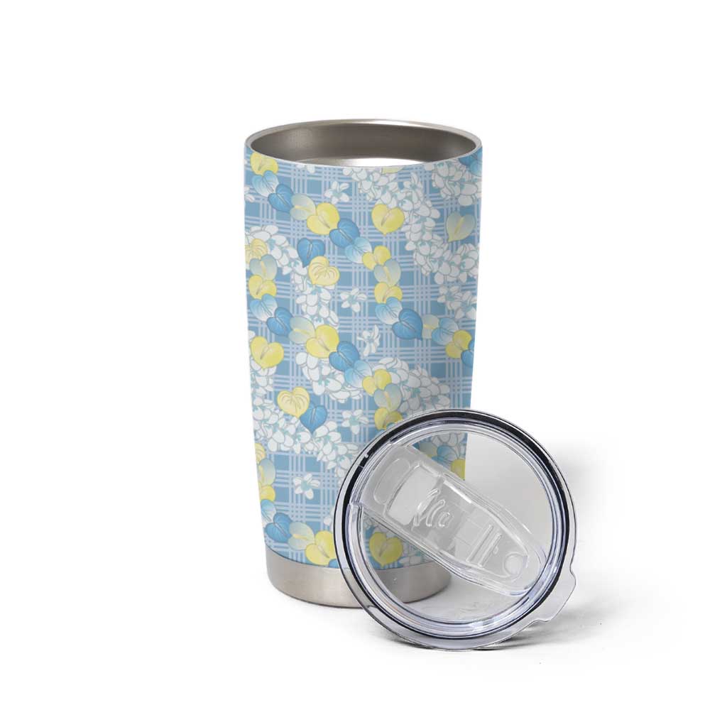 Anthurium Plumeria Lei Pastel Tumbler Cup Blue Hawaiian Splendid Palaka LT01 - Polynesian Pride
