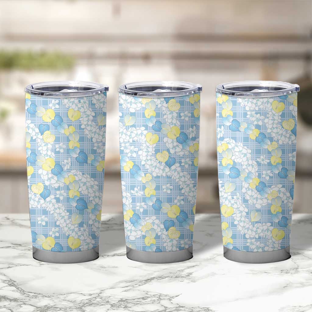 Anthurium Plumeria Lei Pastel Tumbler Cup Blue Hawaiian Splendid Palaka LT01 - Polynesian Pride