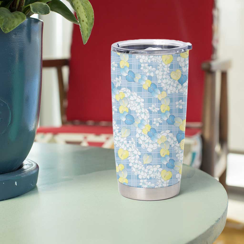 Anthurium Plumeria Lei Pastel Tumbler Cup Blue Hawaiian Splendid Palaka LT01 - Polynesian Pride