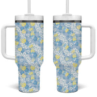 Anthurium Plumeria Lei Pastel Tumbler With Handle Blue Hawaiian Splendid Palaka LT01 One Size: 40 oz Blue - Polynesian Pride
