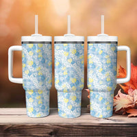 Anthurium Plumeria Lei Pastel Tumbler With Handle Blue Hawaiian Splendid Palaka LT01 - Polynesian Pride