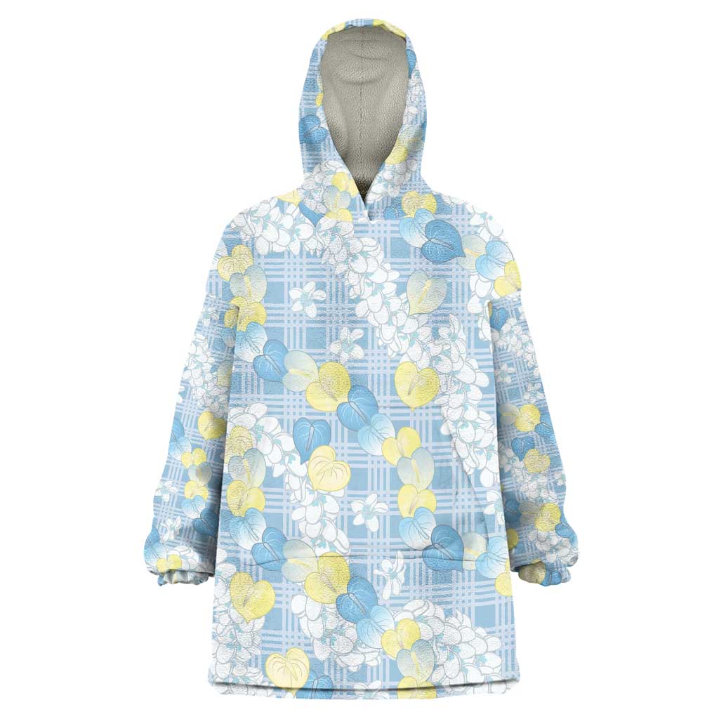 Anthurium Plumeria Lei Pastel Wearable Blanket Hoodie Blue Hawaiian Splendid Palaka LT01 One Size Blue - Polynesian Pride