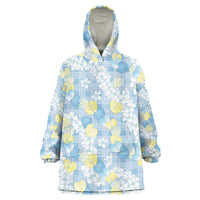 Anthurium Plumeria Lei Pastel Wearable Blanket Hoodie Blue Hawaiian Splendid Palaka LT01 One Size Blue - Polynesian Pride