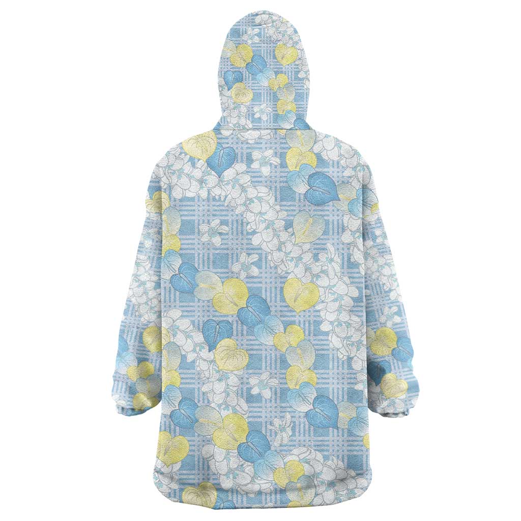 Anthurium Plumeria Lei Pastel Wearable Blanket Hoodie Blue Hawaiian Splendid Palaka LT01 - Polynesian Pride