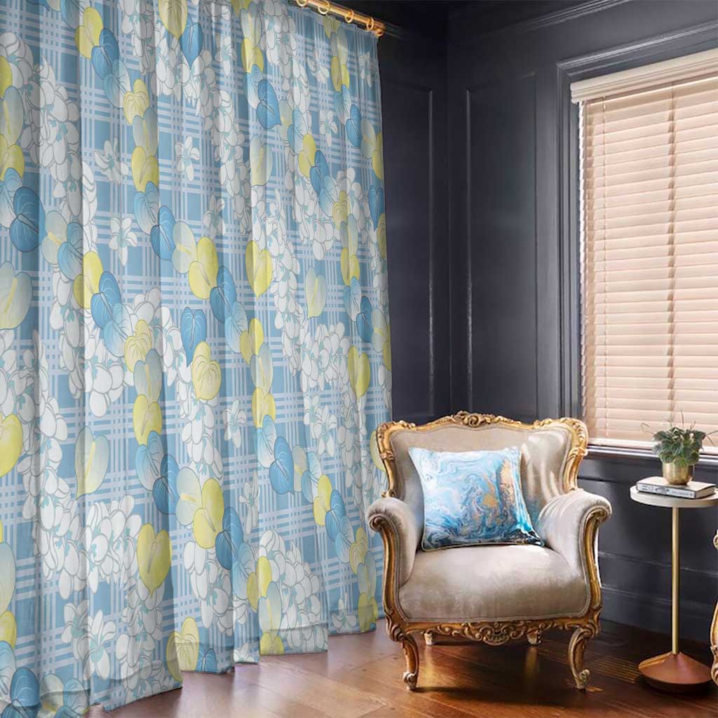 Anthurium Plumeria Lei Pastel Window Curtain Blue Hawaiian Splendid Palaka LT01 - Polynesian Pride