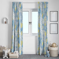 Anthurium Plumeria Lei Pastel Window Curtain Blue Hawaiian Splendid Palaka LT01 - Polynesian Pride