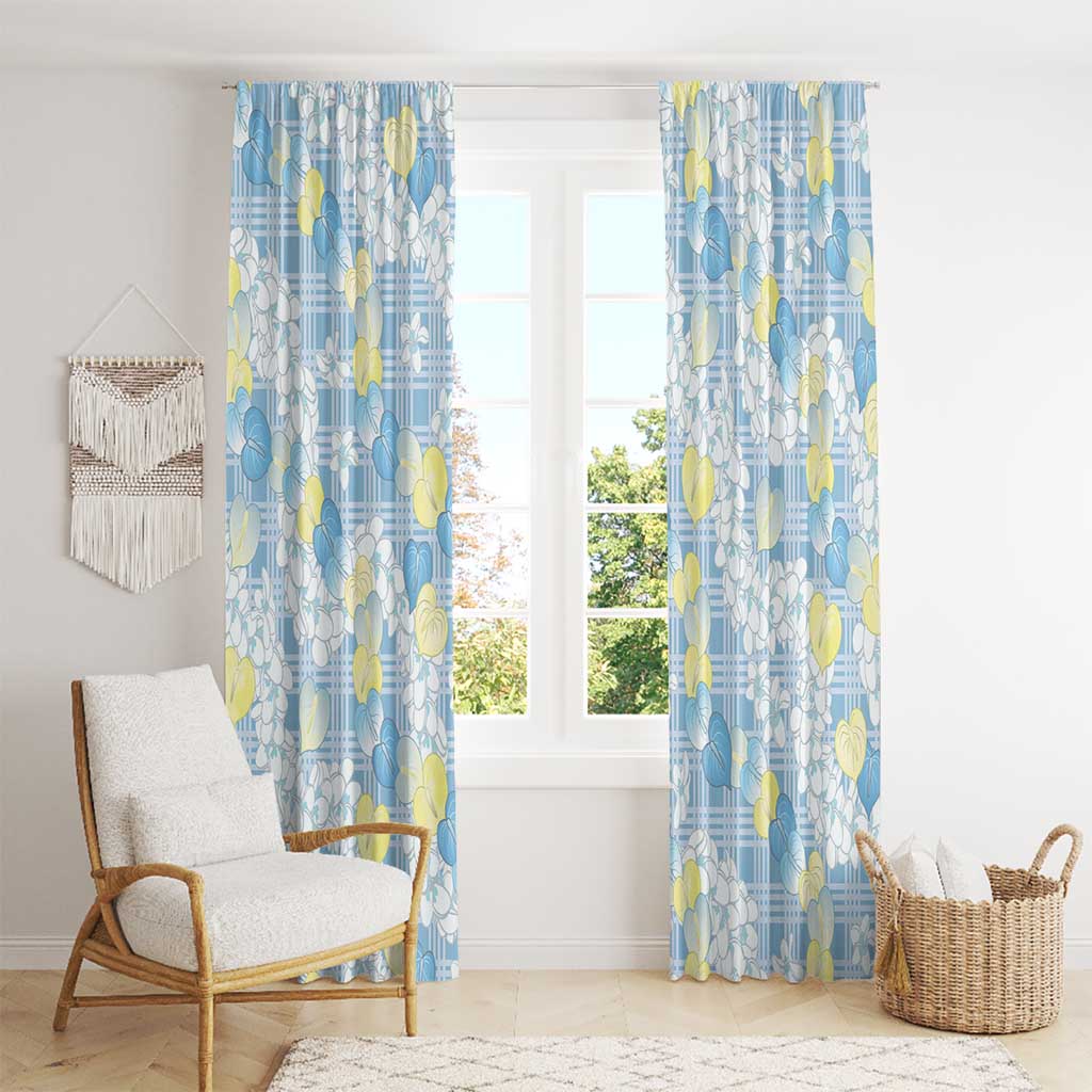 Anthurium Plumeria Lei Pastel Window Curtain Blue Hawaiian Splendid Palaka LT01 - Polynesian Pride