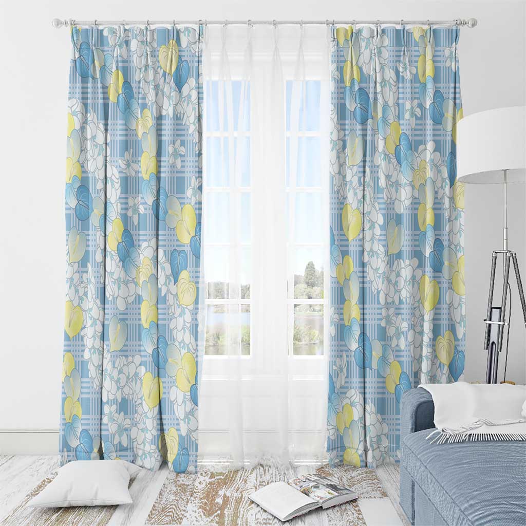 Anthurium Plumeria Lei Pastel Window Curtain Blue Hawaiian Splendid Palaka LT01 - Polynesian Pride