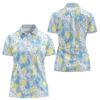 Anthurium Plumeria Lei Pastel Women Polo Shirt Blue Hawaiian Splendid Palaka LT01 - Polynesian Pride