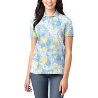 Anthurium Plumeria Lei Pastel Women Polo Shirt Blue Hawaiian Splendid Palaka LT01 - Polynesian Pride