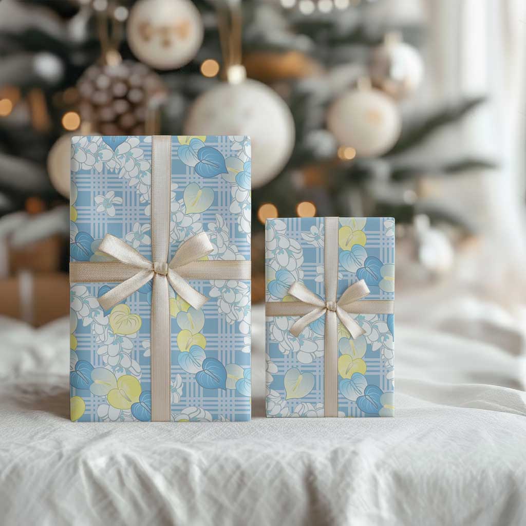 Anthurium Plumeria Lei Pastel Wrapping Paper Blue Hawaiian Splendid Palaka LT01 - Polynesian Pride