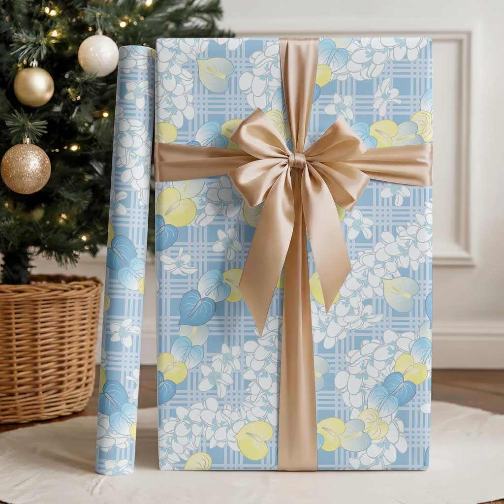 Anthurium Plumeria Lei Pastel Wrapping Paper Blue Hawaiian Splendid Palaka LT01 - Polynesian Pride
