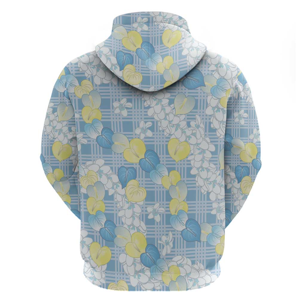 Anthurium Plumeria Lei Pastel Zip Hoodie Blue Hawaiian Splendid Palaka LT01 - Polynesian Pride