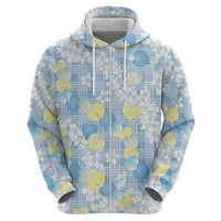 Anthurium Plumeria Lei Pastel Zip Hoodie Blue Hawaiian Splendid Palaka LT01 - Polynesian Pride