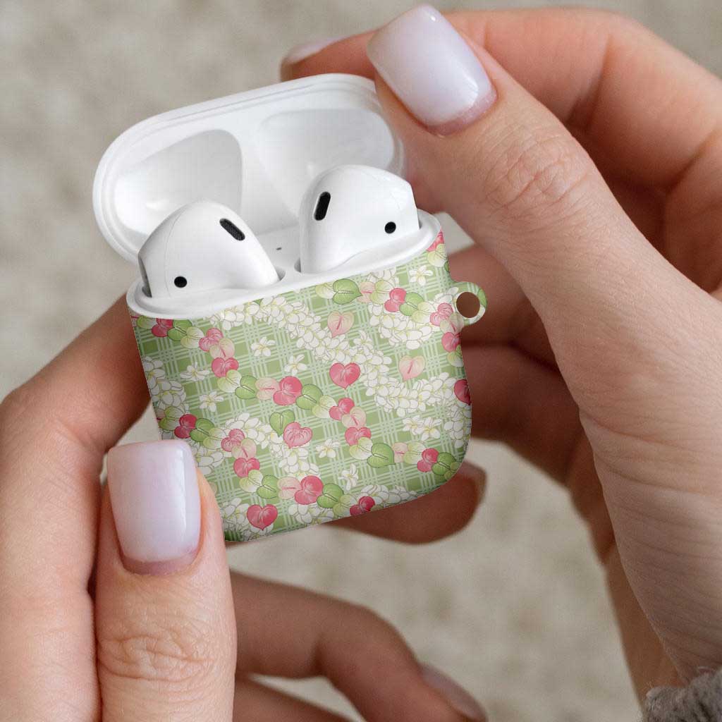 Anthurium Plumeria Lei Pastel AirPods Case Green Hawaiian Splendid Palaka LT01 - Polynesian Pride