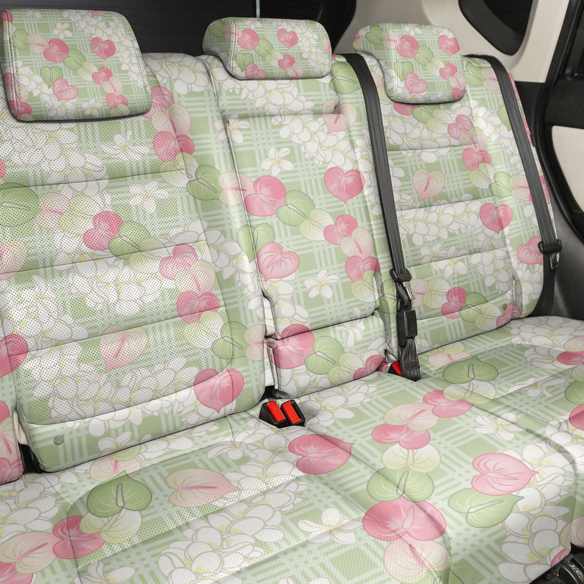 Anthurium Plumeria Lei Pastel Back Car Seat Cover Green Hawaiian Splendid Palaka LT01 - Polynesian Pride