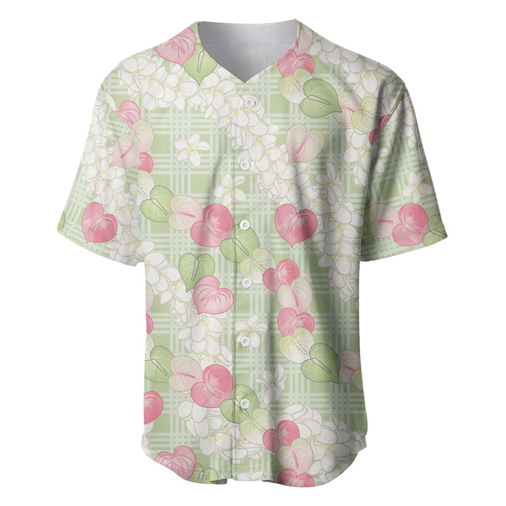 Anthurium Plumeria Lei Pastel Baseball Jersey Green Hawaiian Splendid Palaka