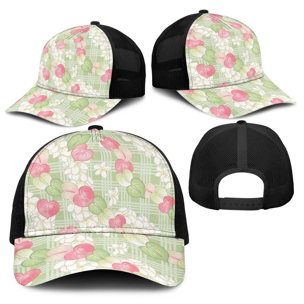 Anthurium Plumeria Lei Pastel Baseball Net Cap Green Hawaiian Splendid Palaka LT01 - Polynesian Pride