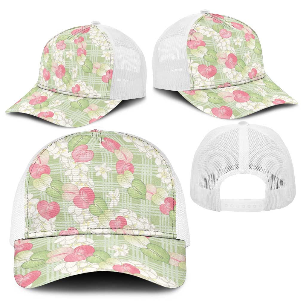 Anthurium Plumeria Lei Pastel Baseball Net Cap Green Hawaiian Splendid Palaka LT01 - Polynesian Pride