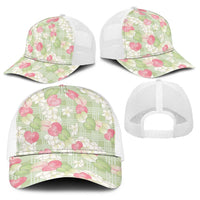 Anthurium Plumeria Lei Pastel Baseball Net Cap Green Hawaiian Splendid Palaka LT01 - Polynesian Pride