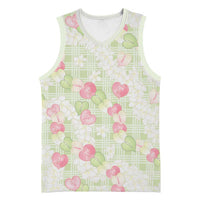 Anthurium Plumeria Lei Pastel Basketball Jersey Green Hawaiian Splendid Palaka LT01 Unisex Green - Polynesian Pride