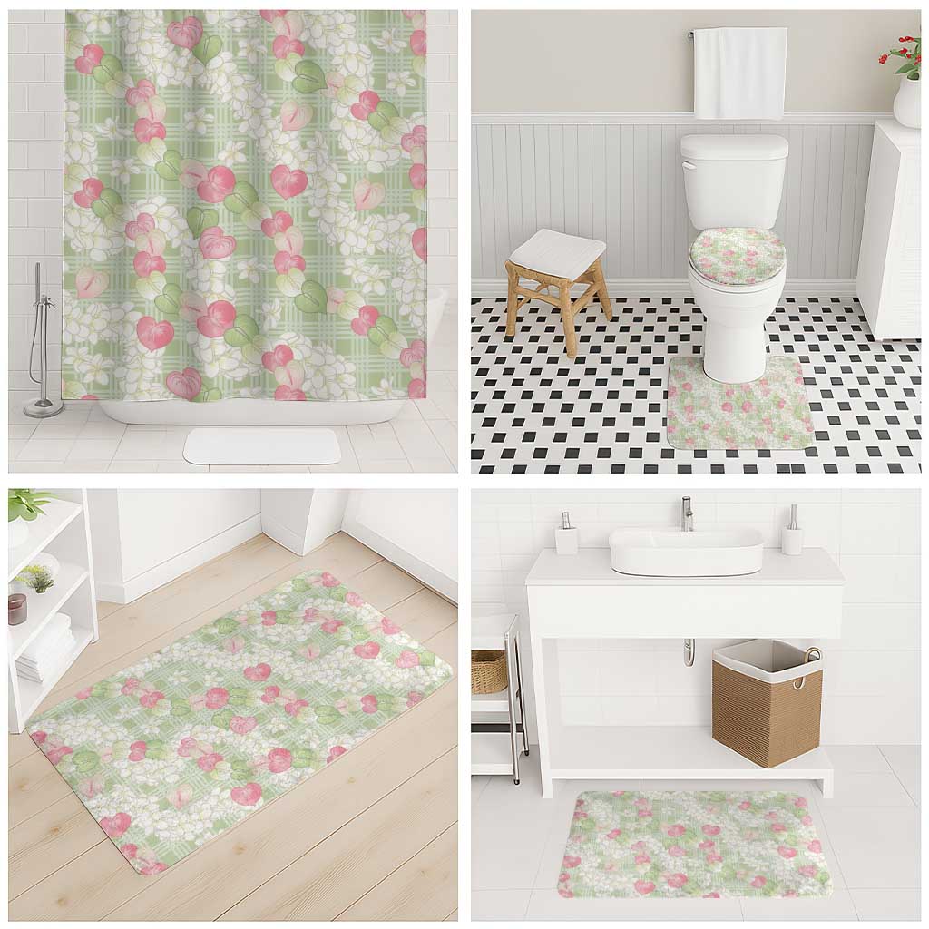 Anthurium Plumeria Lei Pastel Bathroom Set Green Hawaiian Splendid Palaka LT01 - Polynesian Pride