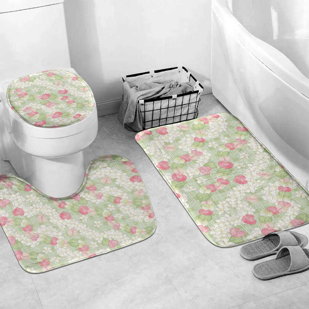 Anthurium Plumeria Lei Pastel Bathroom Set Green Hawaiian Splendid Palaka LT01 Mat Set Only (3 pcs) One Size Green - Polynesian Pride