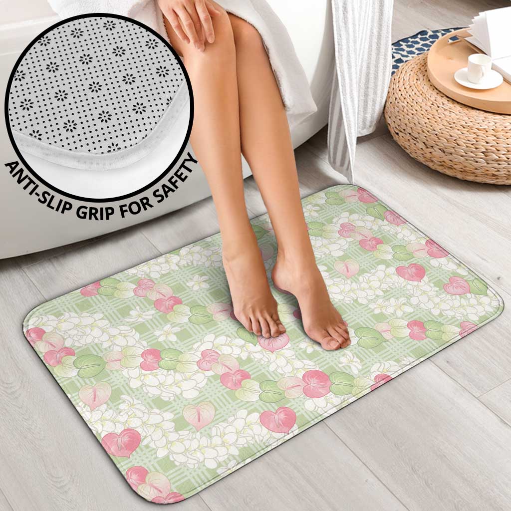 Anthurium Plumeria Lei Pastel Bathroom Set Green Hawaiian Splendid Palaka LT01 - Polynesian Pride
